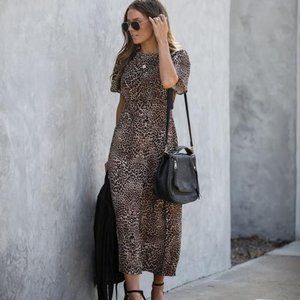 CUTE LEOPARD SLIT MIDI DRESS